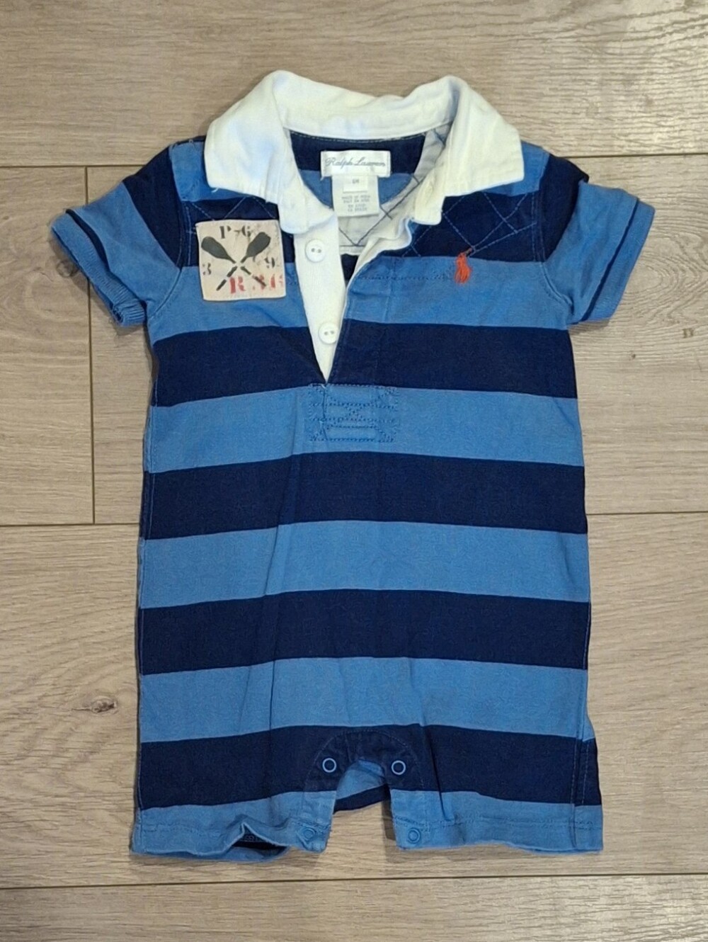 3/$30 Ralph Lauren Blue & Navy Striped Polo Romper - 6M